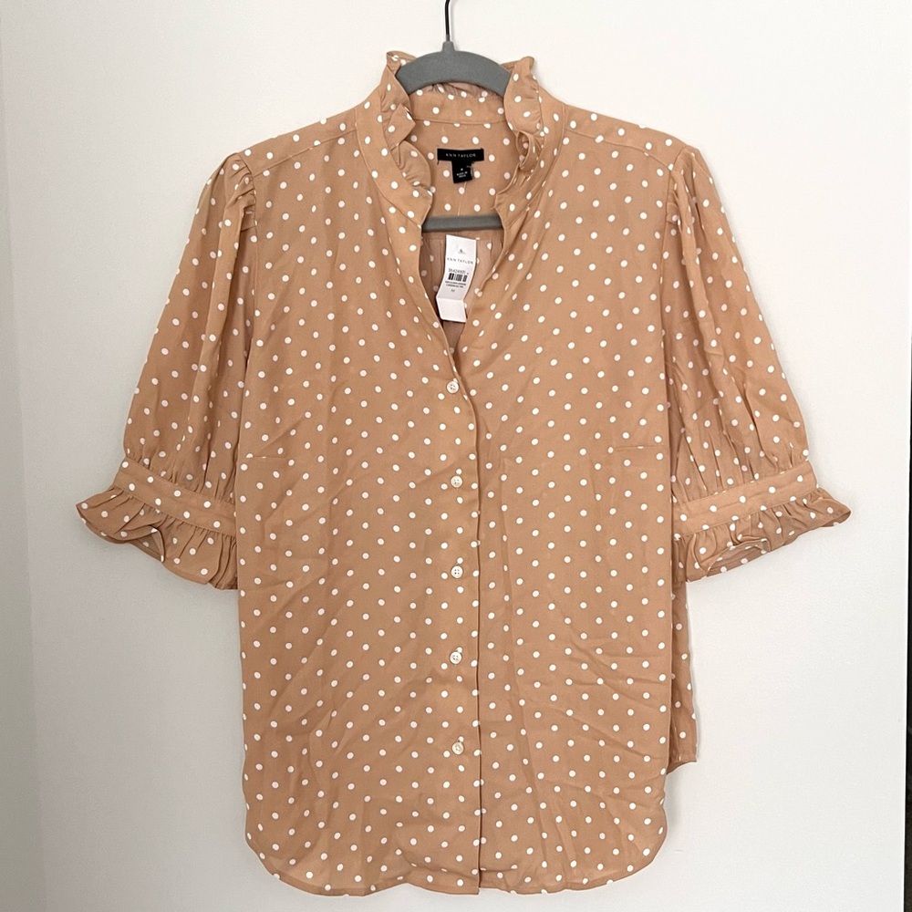 Ann Taylor Beige Polka Dot Blouse